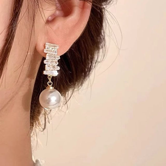 Rhinestone Faux Pearl Drop Earring