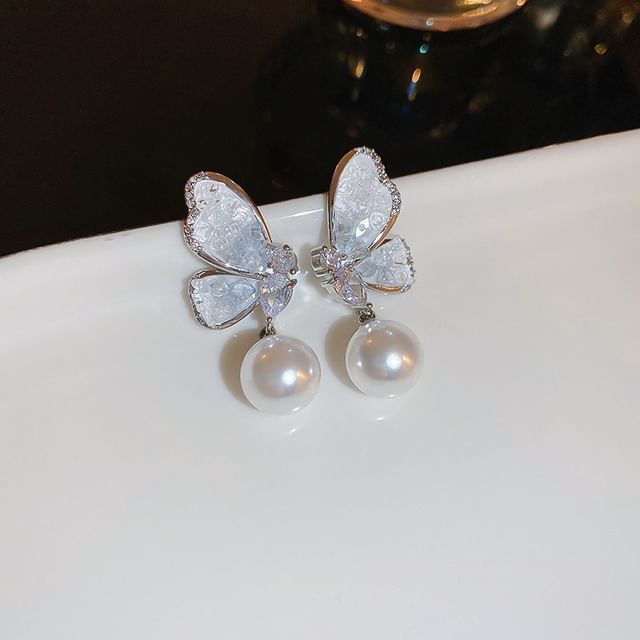 / Crystal Butterfly Pearl Earring Floral Faux Stud Alloy (Various Designs)