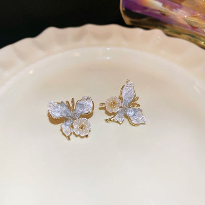 / Crystal Butterfly Pearl Earring Floral Faux Stud Alloy (Various Designs)