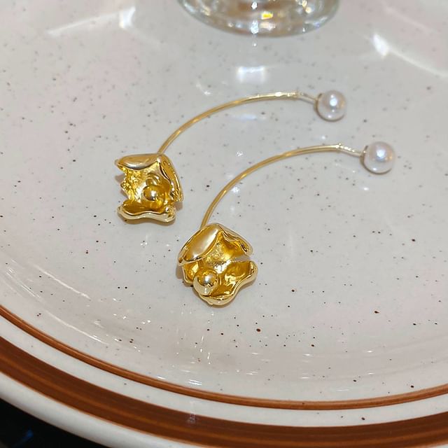 Floral Dangle Pearl Earring Faux Alloy