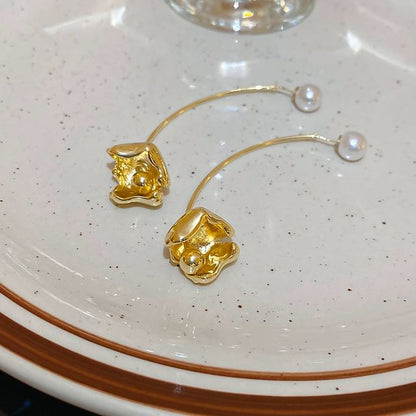 Floral Dangle Pearl Earring Faux Alloy