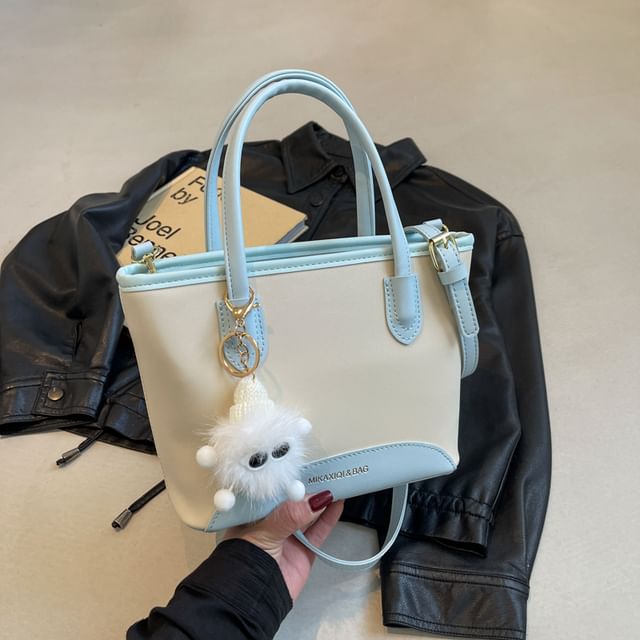 Set: Top Handle Faux Leather Crossbody Bag + Bag Charm