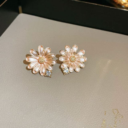 Floral Alloy Stud Earring / Rhinestone Choker