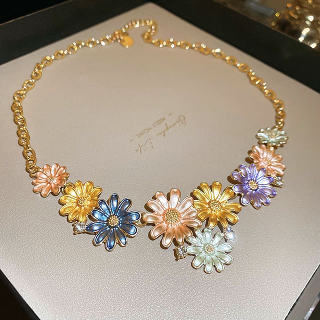 Floral Alloy Stud Earring / Rhinestone Choker
