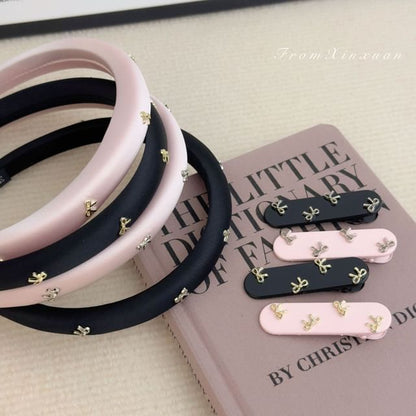 / Band Hair Bow Studded Clip
