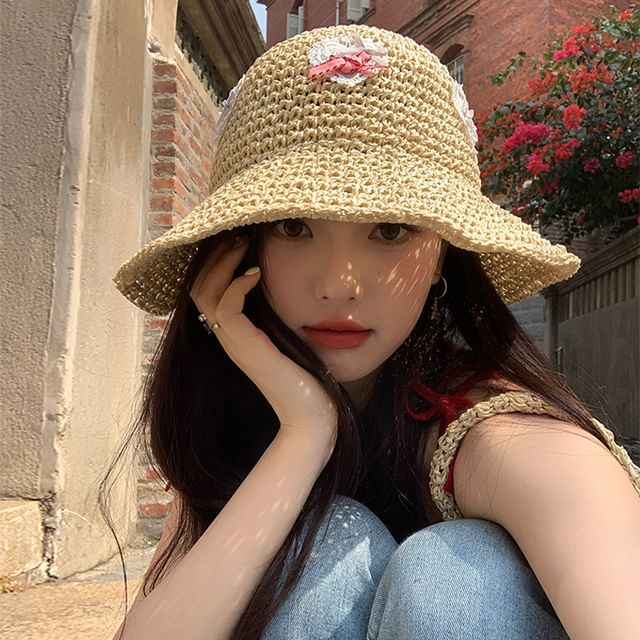 Heart Applique Straw Hat