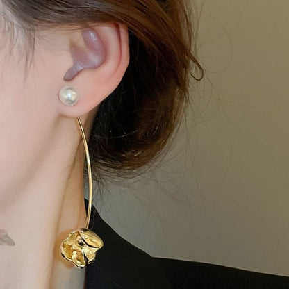 Floral Dangle Pearl Earring Faux Alloy
