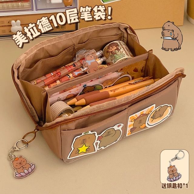 Capybara Fabric Pencil Case Sticker Brooch Keyring Set