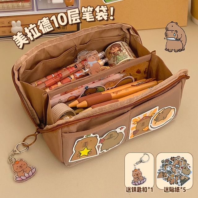 Capybara Fabric Pencil Case Sticker Brooch Keyring Set