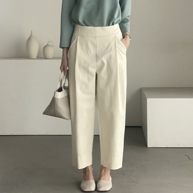 High Rise Plain Cropped Loose Fit Pants