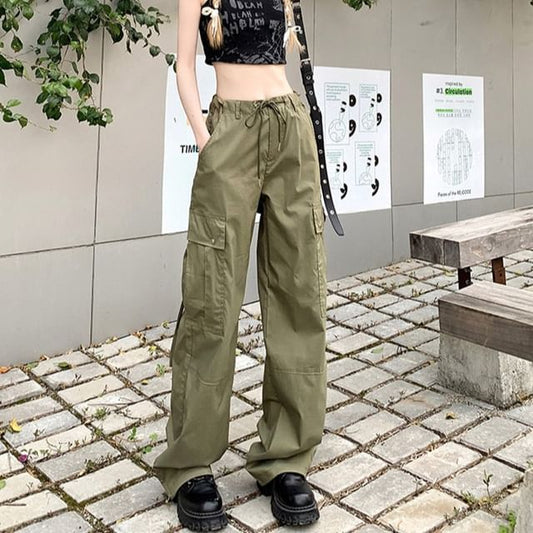 High Waist Plain Loose Fit Cargo Pants (Various Designs)