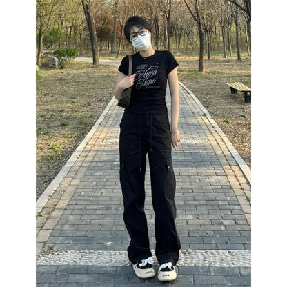 High Waist Plain Loose Fit Cargo Pants (Various Designs)