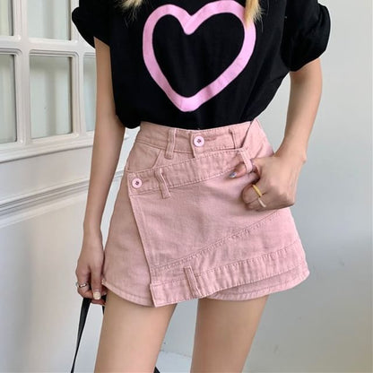 High Waist Asymmetrical Denim Skort