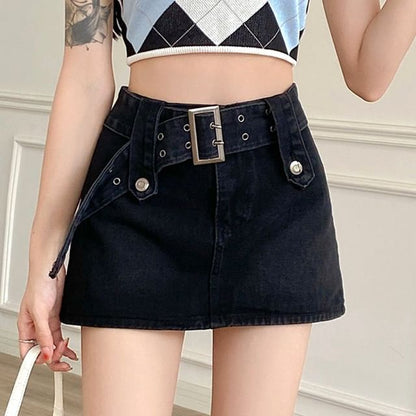 Waist Skirt Denim A-Line Mini High