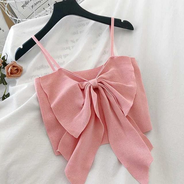 Plain Cropped Camisole Bow Top