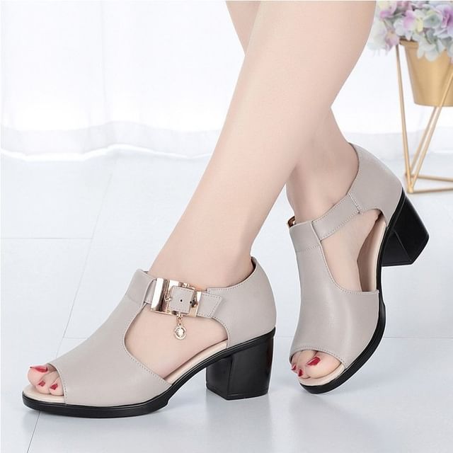 Sandals Plain Block Heel