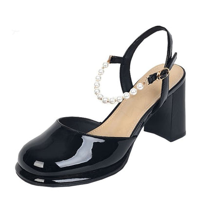 Sandals Heel Slingback Plain Block