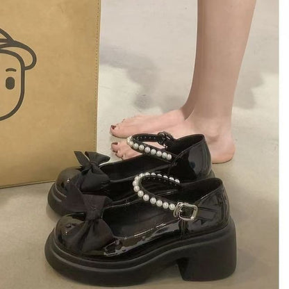 Platform Block Jane Heel Bow Shoes Mary
