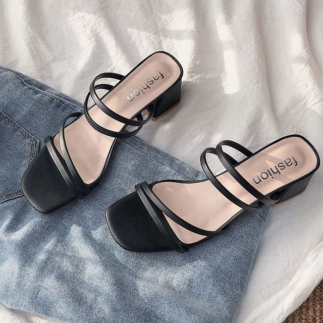 Block Plain Sandals Heel
