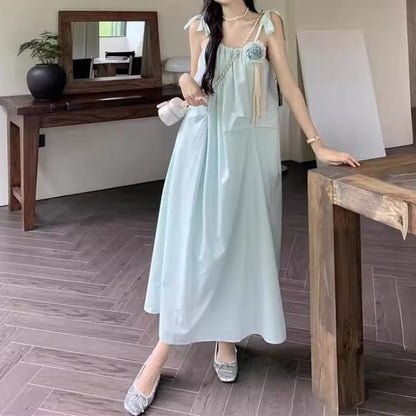 Maxi Strap Detail Sundress Spaghetti Plain Flower