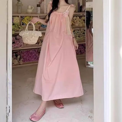 Maxi Strap Detail Sundress Spaghetti Plain Flower