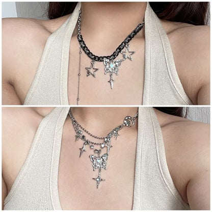 Star Fringed Pendant Necklace Butterfly