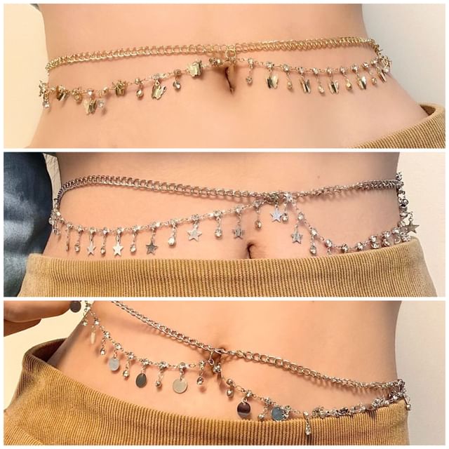 Waist Rhinestone Fringed Layered Chain
