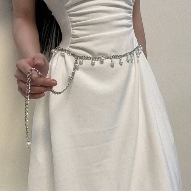Fringed Chain Belt Faux Pearl Waist