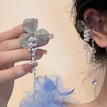 Cuff Pearl Fringed Floral Faux Rhinestone Ear