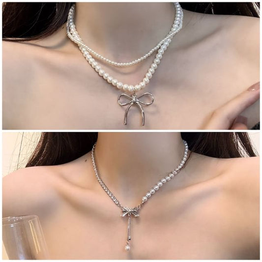 Necklace Pendant Faux Bow Pearl