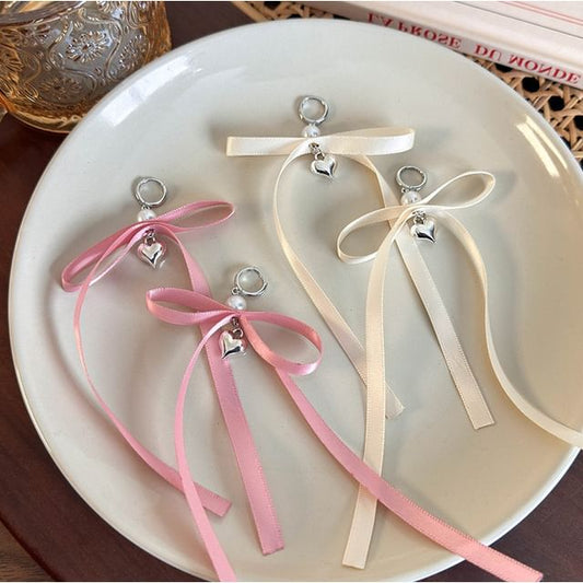 Heart Drop Earring Fabric Bow Huggie