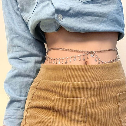 Waist Rhinestone Fringed Layered Chain