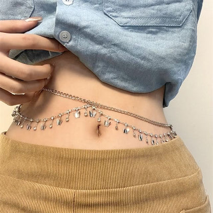 Waist Rhinestone Fringed Layered Chain