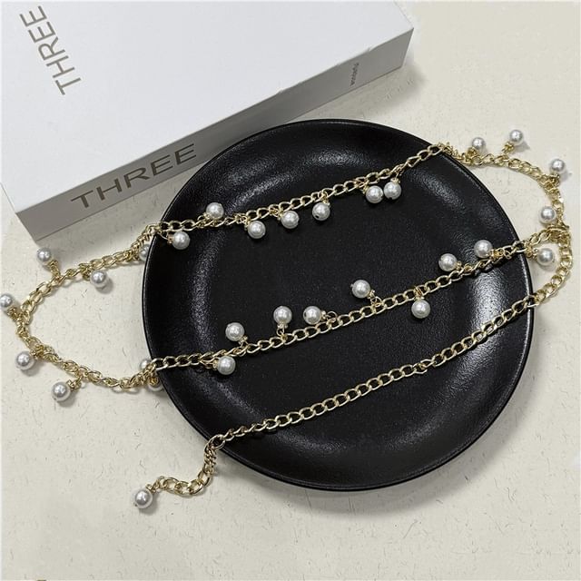 Fringed Chain Belt Faux Pearl Waist