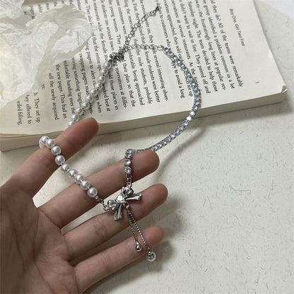 Necklace Pendant Faux Bow Pearl