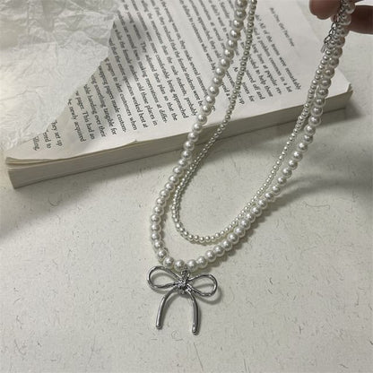 Necklace Pendant Faux Bow Pearl
