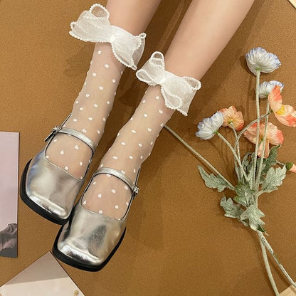 Dotted Lace Bow Mesh Socks