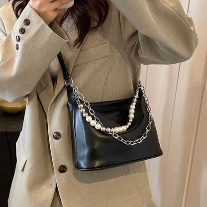 Faux Pearl Strap Chained Crossbody Bag