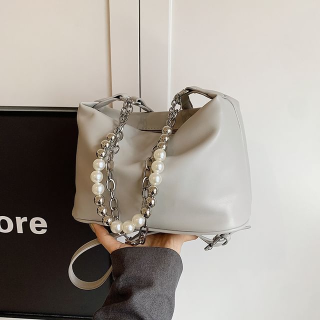 Faux Pearl Strap Chained Crossbody Bag