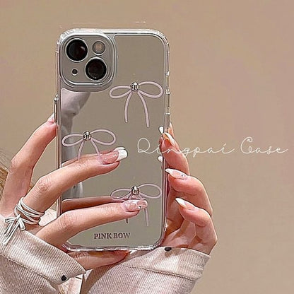 Bow Mirrored Phone Case - iPhone 15 Pro Max / 15 Pro / 15 Plus / 15 / 14 Pro Max / 14 Pro / 14 Plus / 14 / 13 Pro Max / 13 Pro / 13 / 13 mini / 12 Pro Max / 12 Pro / 12 / 12 mini / 11 Pro Max / 11 Pro / 11