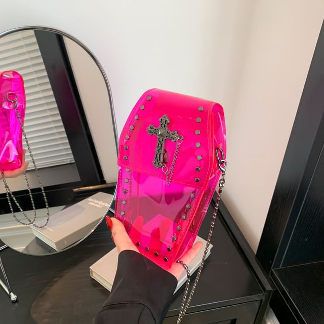 Studded Crossbody Crisscross Chained PVC Bag