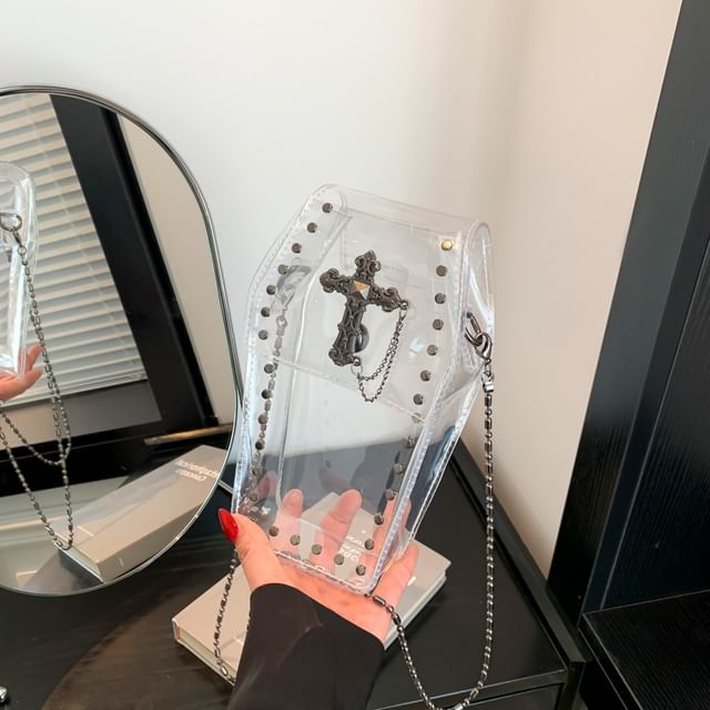 Studded Crossbody Crisscross Chained PVC Bag