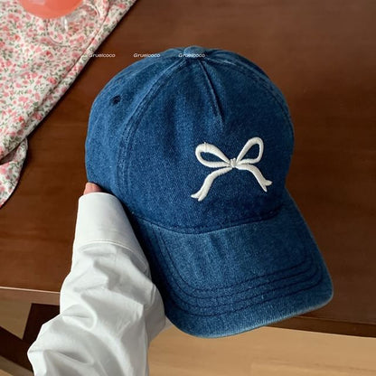 Washed Embroidered Cap Baseball Bow Denim