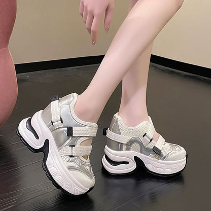 Mesh Sneakers Wedge Cutout Platform Panel Hidden