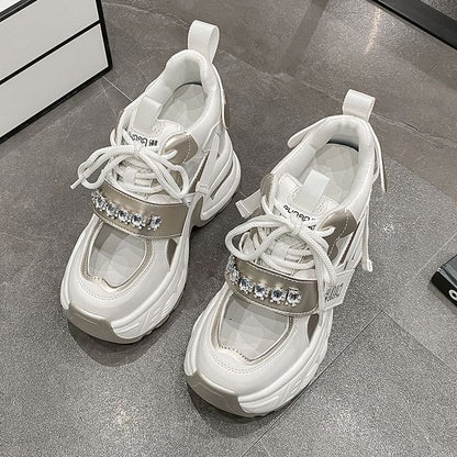 Hidden Platform Rhinestone Wedge Sneakers Panel Cutout