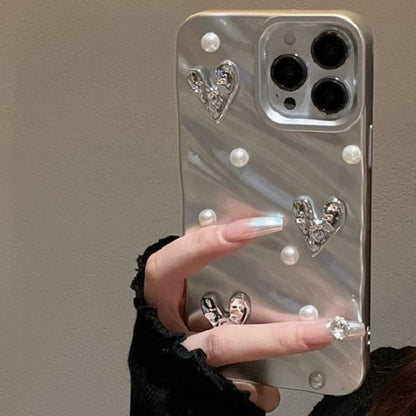 Case Faux Heart Pearl Phone