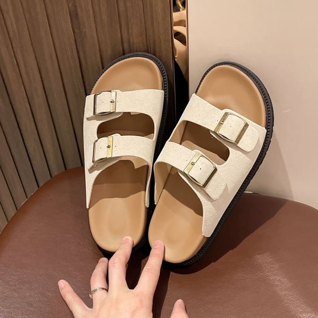 Buckled Platform Slide Sandals