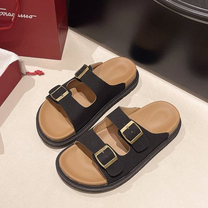 Buckled Platform Slide Sandals