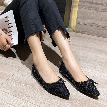 Ballerines à paillettes et bout pointu avec nœud