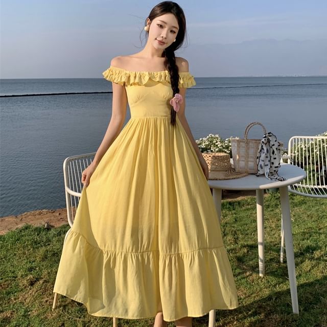 Robe longue unie à épaules dénudées